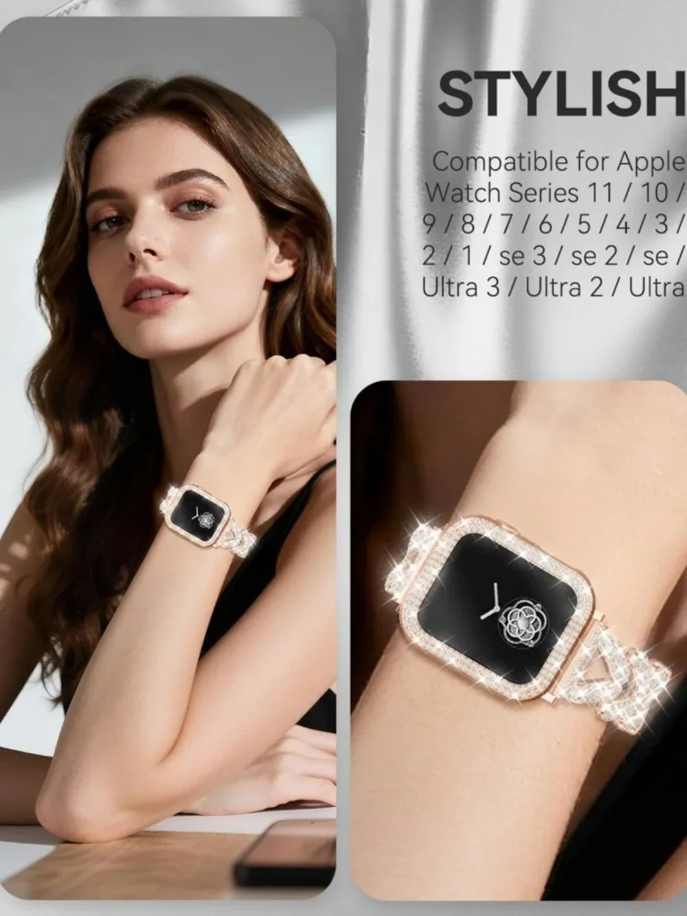 Rhinestone Metal Bracelet & Case for Apple Watch 38mm-49mm - Bling Gold Women's